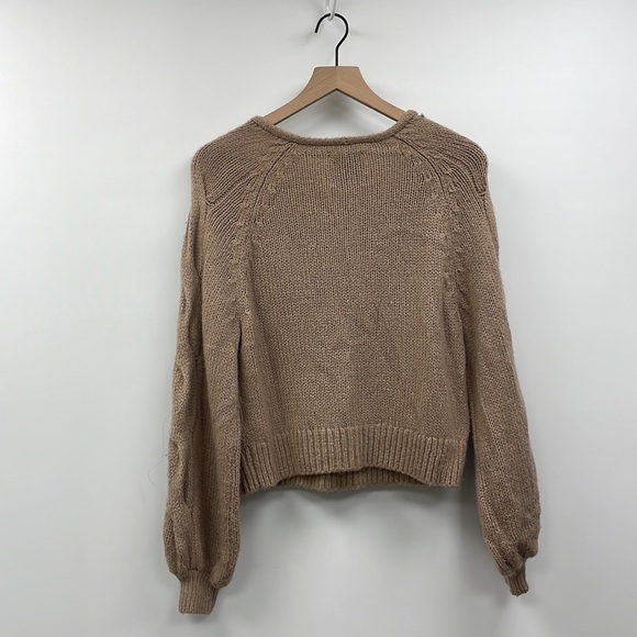 Abercrombie & Fitch Slouchy Cable Knit Puff Sleeve Sweater Preppy Tan Small - Picture 5 of 8